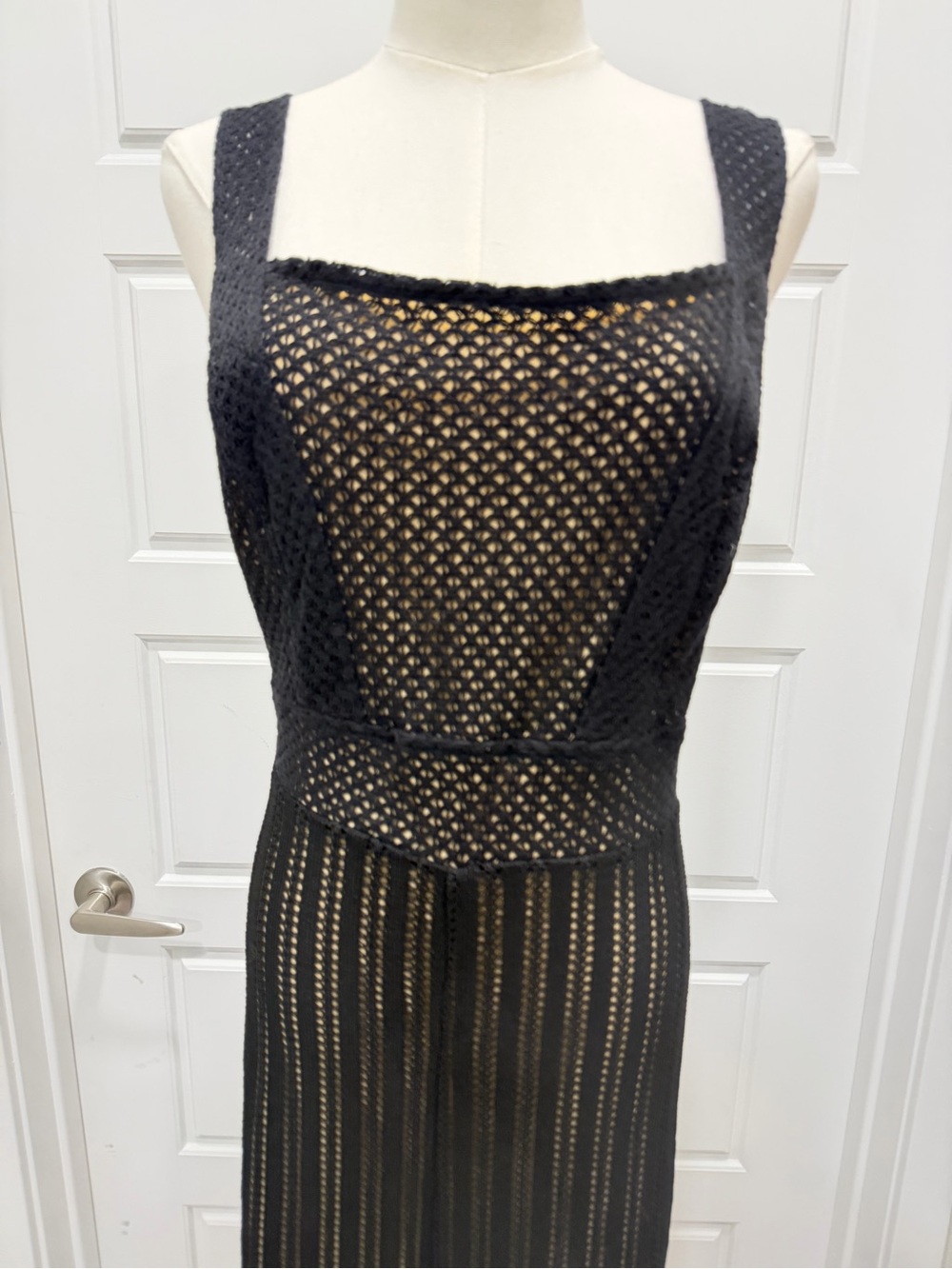 Venus Black Wide-Leg Knit Jumpsuit with Nude Lining - Picture 5 of 8